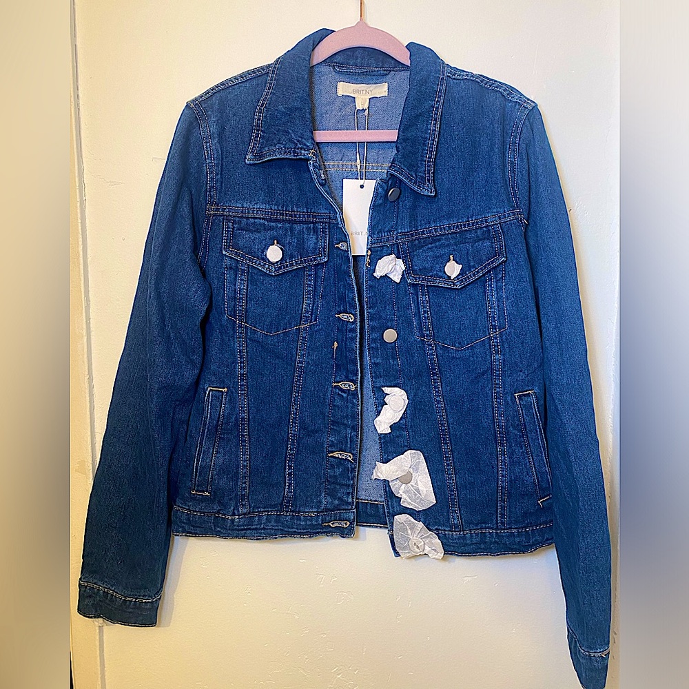 Brit.NY Denim Jacket Large Floral Paisley Print Long Sleeve Western Cowgirl NWT